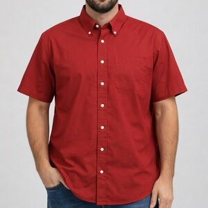 Rochester Mens Cotton Short Sleeve Red Button Up Collared Shirt - 3XB
